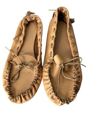 Tan Leather Moccasin Slippers Handmade Imperfect Size 8.5/9